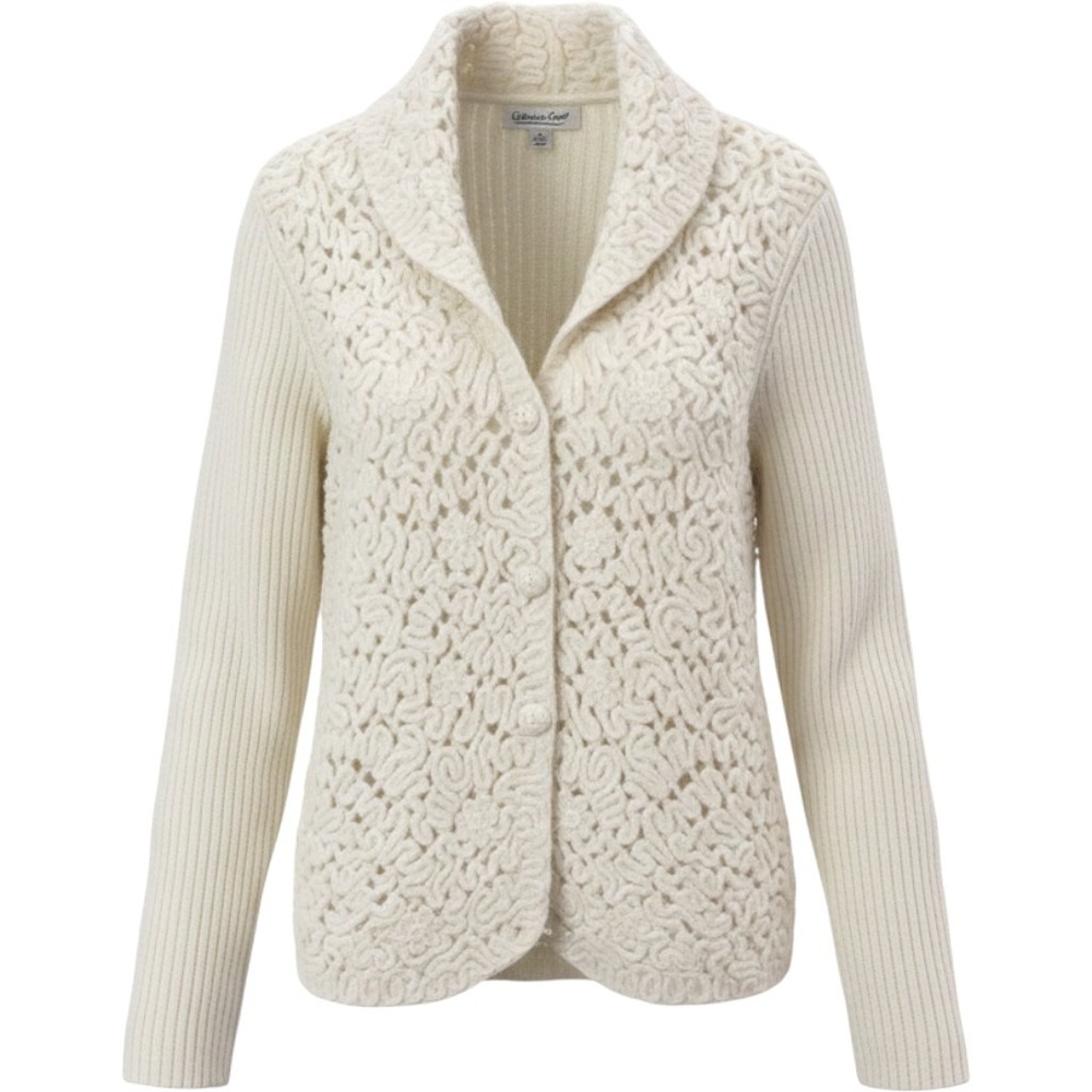 Coldwater Creek Wool Angora Crochet Ribbed Cardigan Sweater Cream Large Japan